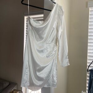 NWT Altar’d State White One Sleeve Ruched Mini Dress
